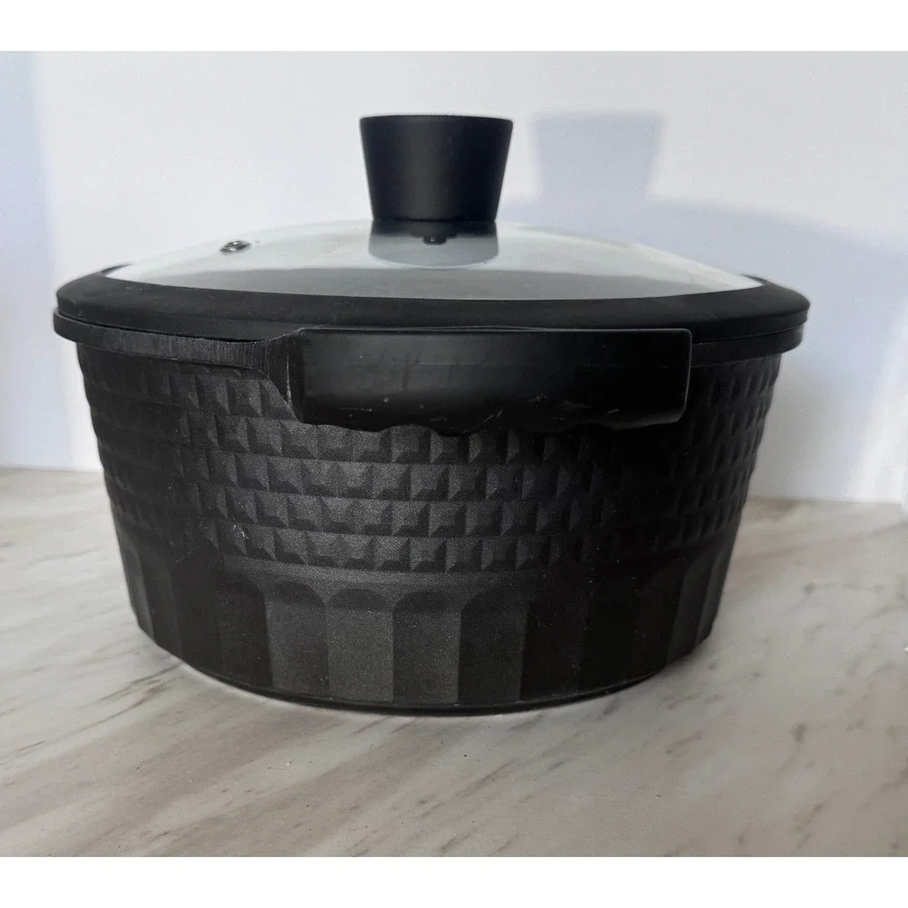 D&W Black Textured Cast Aluminum Dutch Oven Stock Pot with Glass Lid Non-Stick